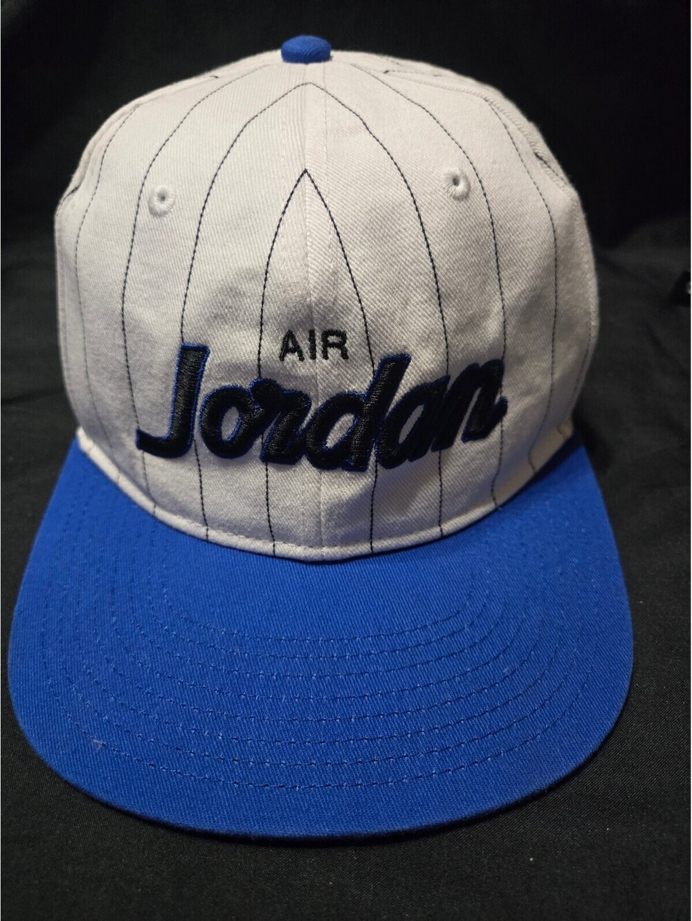 Nike Air Jordan Retro 10 Pro Script Star Snapback Hat Pinstripe White Blue Cap